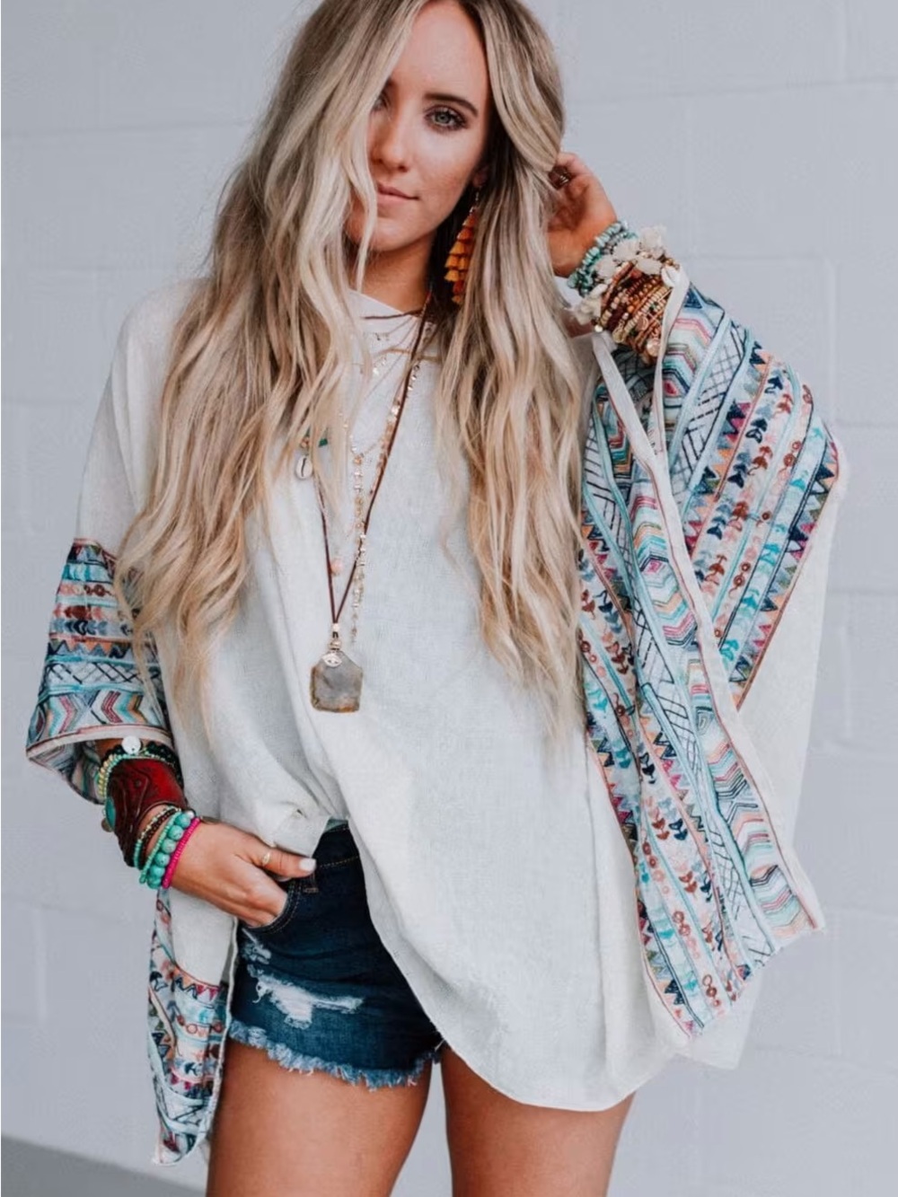 Boho Embroidered Sleeves Top